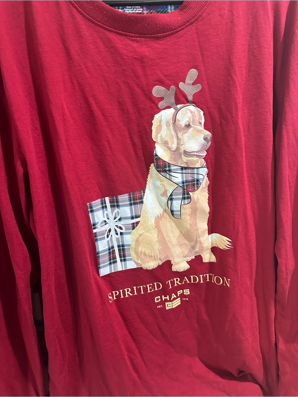 Chaps Red Plaid Puppy Pajama Set fleece pajama pants - Picture 2 of 5